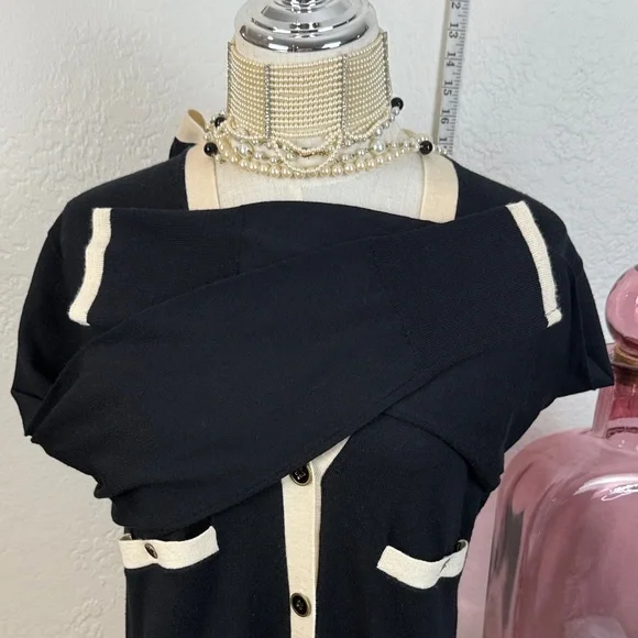NWOT J.Crew Long Merino Wool Cardigan - Black & Ivory - Size M - Picture 6 of 11